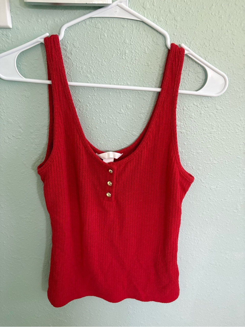 H&M Red Ribbed Tank with Gold Button Accents